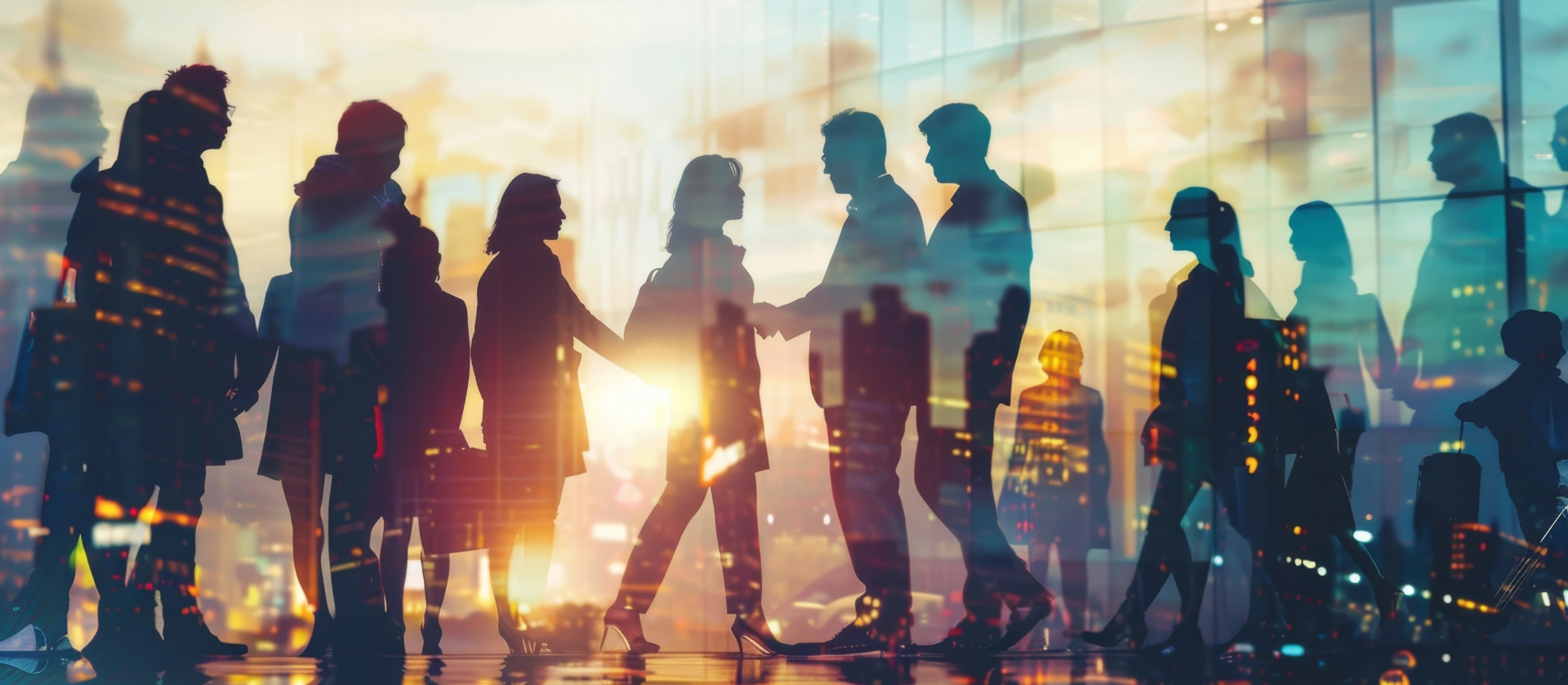 Bsuiness Menschen in Gebäude bei Sonnenuntergang