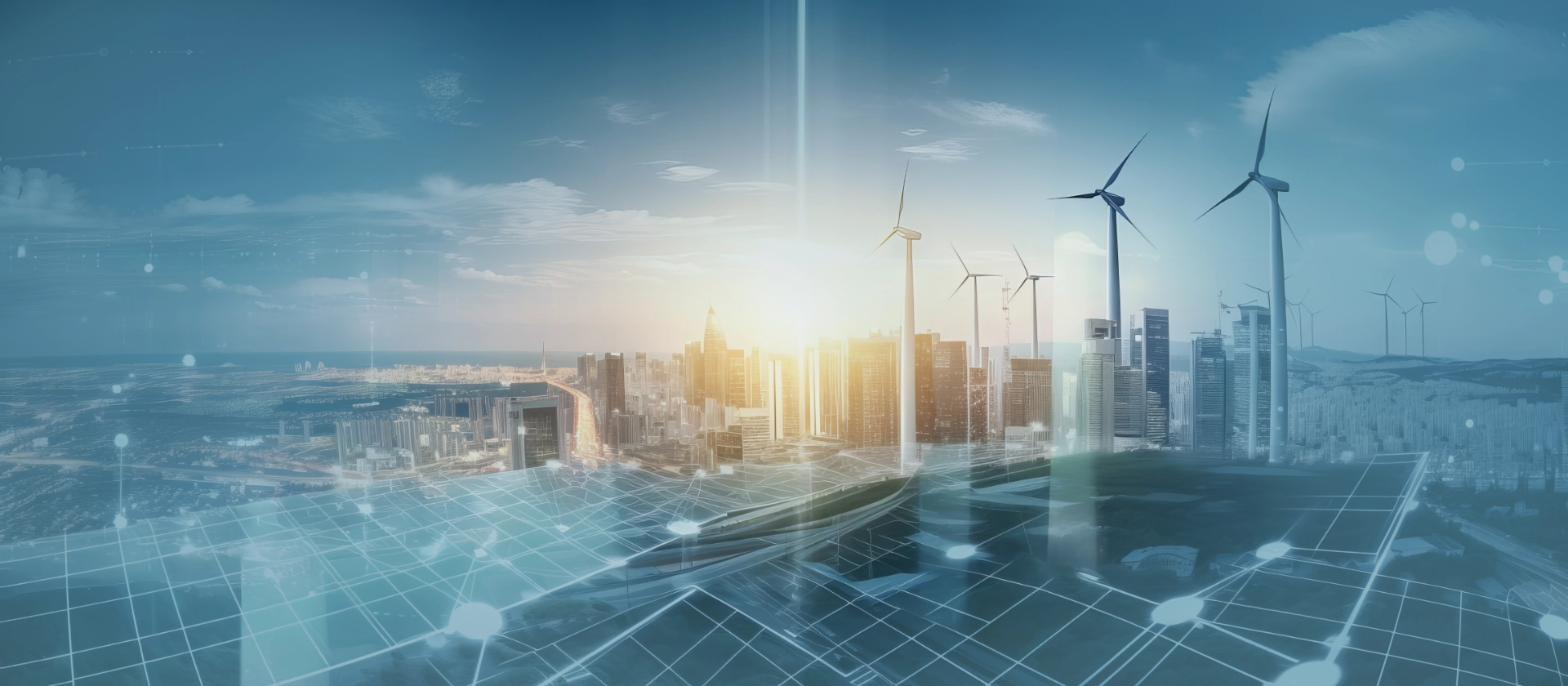 Energie - Futuristisch Windräder PV # blau