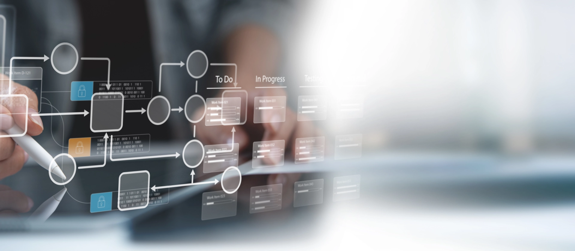 Geschäftsprozess, Workflow-Automatisierung mit Flussdiagramm. Dokumentenmanagementsystem (DMS), Enterprise Content Management, Geschäftsmann bei der Arbeit, Verwaltung von Datei- und Datenprozessen, Workflow für Unternehmensentwicklung.