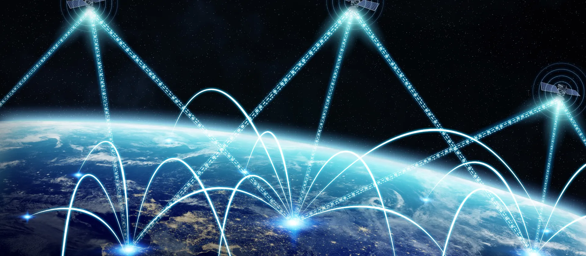 Global network and satellite data exchange 3D rendering elements