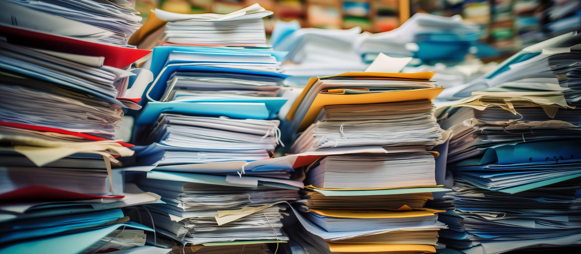 Aktenordner stapeln sich auf Tisch