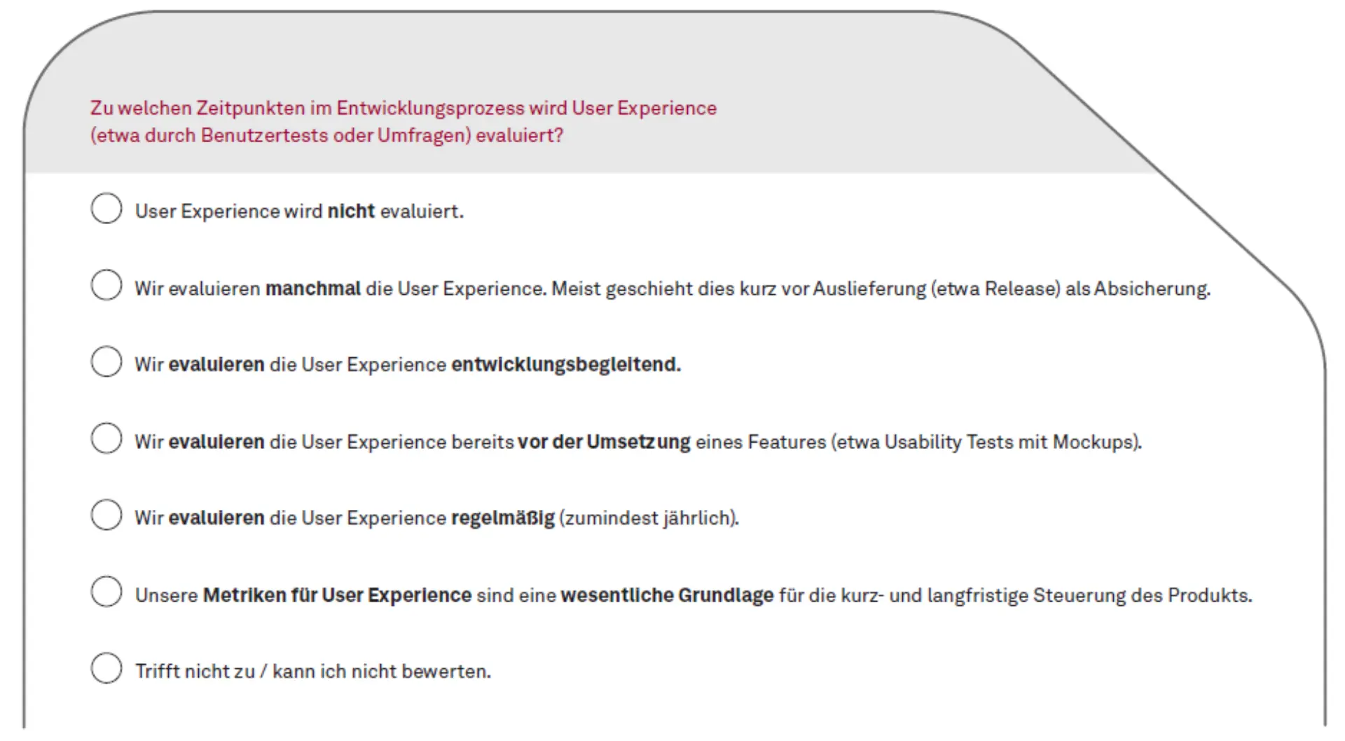 Abb. 3: Beispiel einer Frage in der Kategorie „Evaluierung von User Experience“
