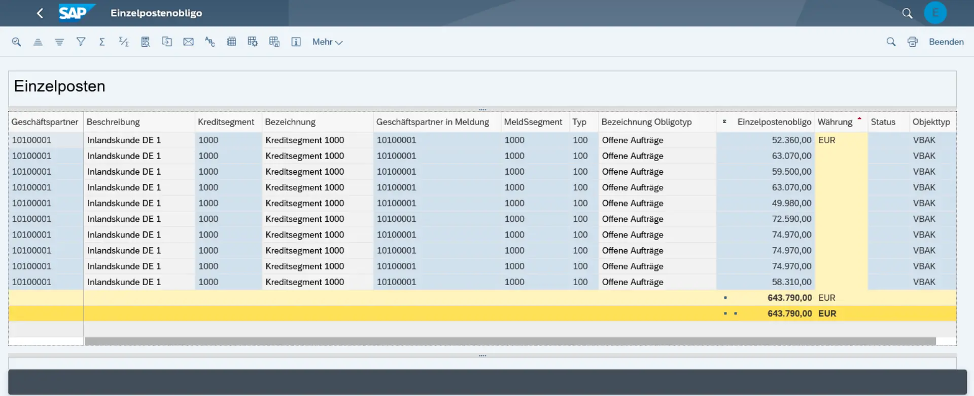 SAP Credit Management 3_Geschaeftspartnerobligo