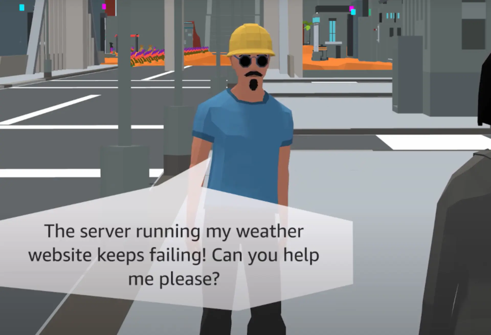 Szene aus der virtuellen Cloud-Umgebung, in der gerade eine Challenge gestellt wird